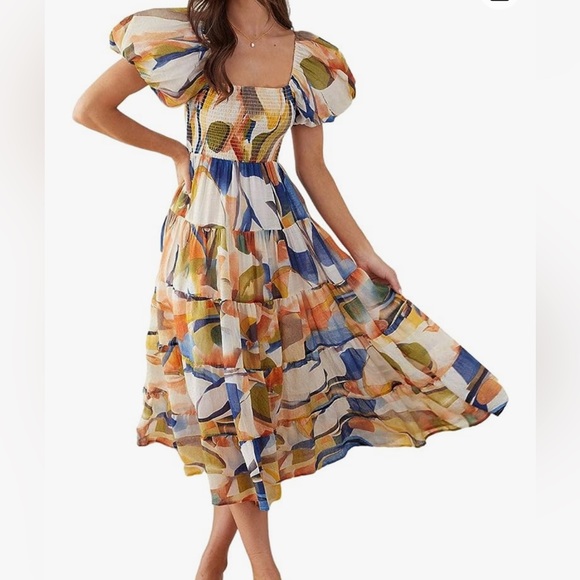 Amazon Dresses Puff Sleeve Midi Dress Poshmark